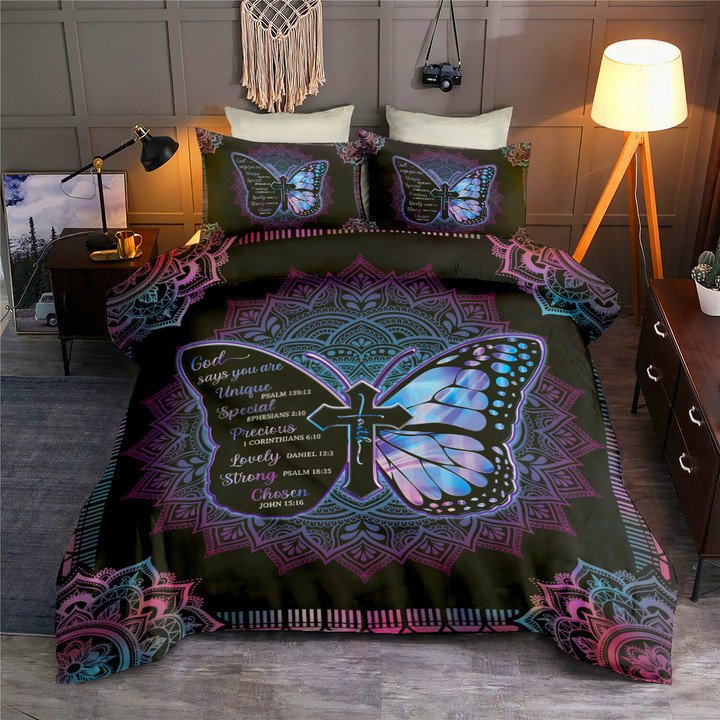 Jesus Butterfly God Says You Are Mandala Dark Bedding Cover For Faith Bedroom Decor