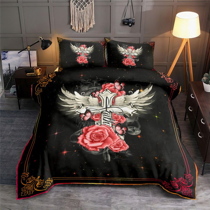 Jesus Faith Rose Butterfly Bedding Cover For Faith Bedroom Decor