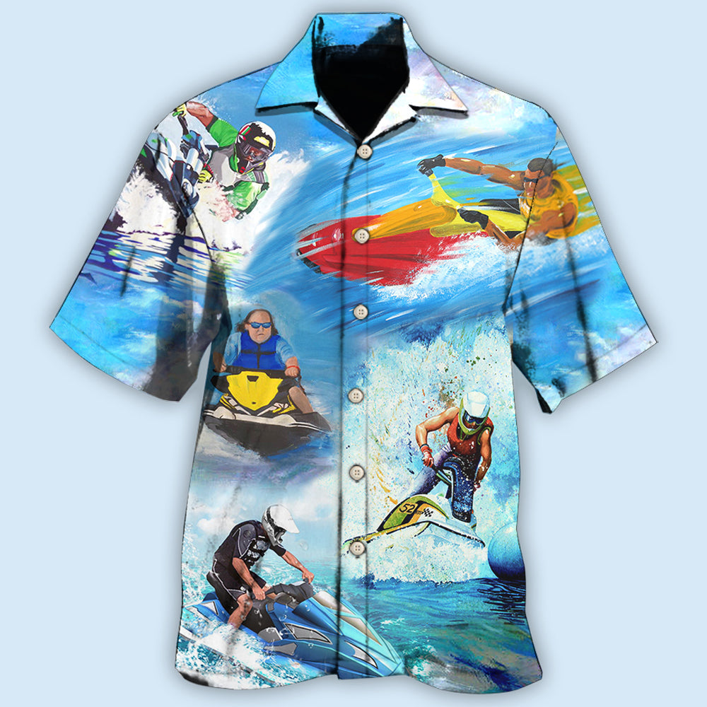 Skiing Jet Ski Hawaiian Shirt Design Detail For Sunny Adventures And Casual Wear