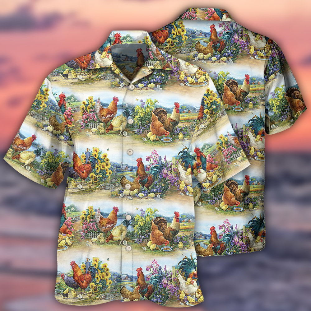 Country Chicken Family Farm Hawaiian Shirt For Coastal Travel, Casual Events, And Comfortable Summer Wear