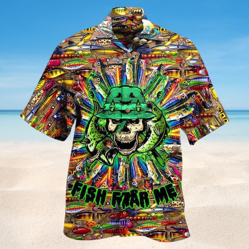 Just A Man Who Loves Fishing Skull Hawaiian Shirt For Summer Vacation Beach Travel And Relaxed Casual Wear