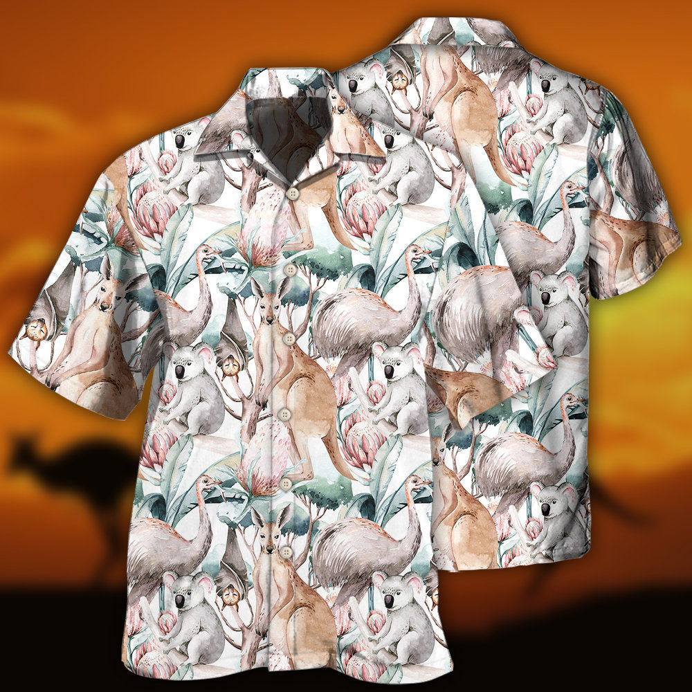 Cute Kangaroo Hawaiian Shirt With Detailed Graphic For Vacation Getaways Resort Wear And Casual Celebrations