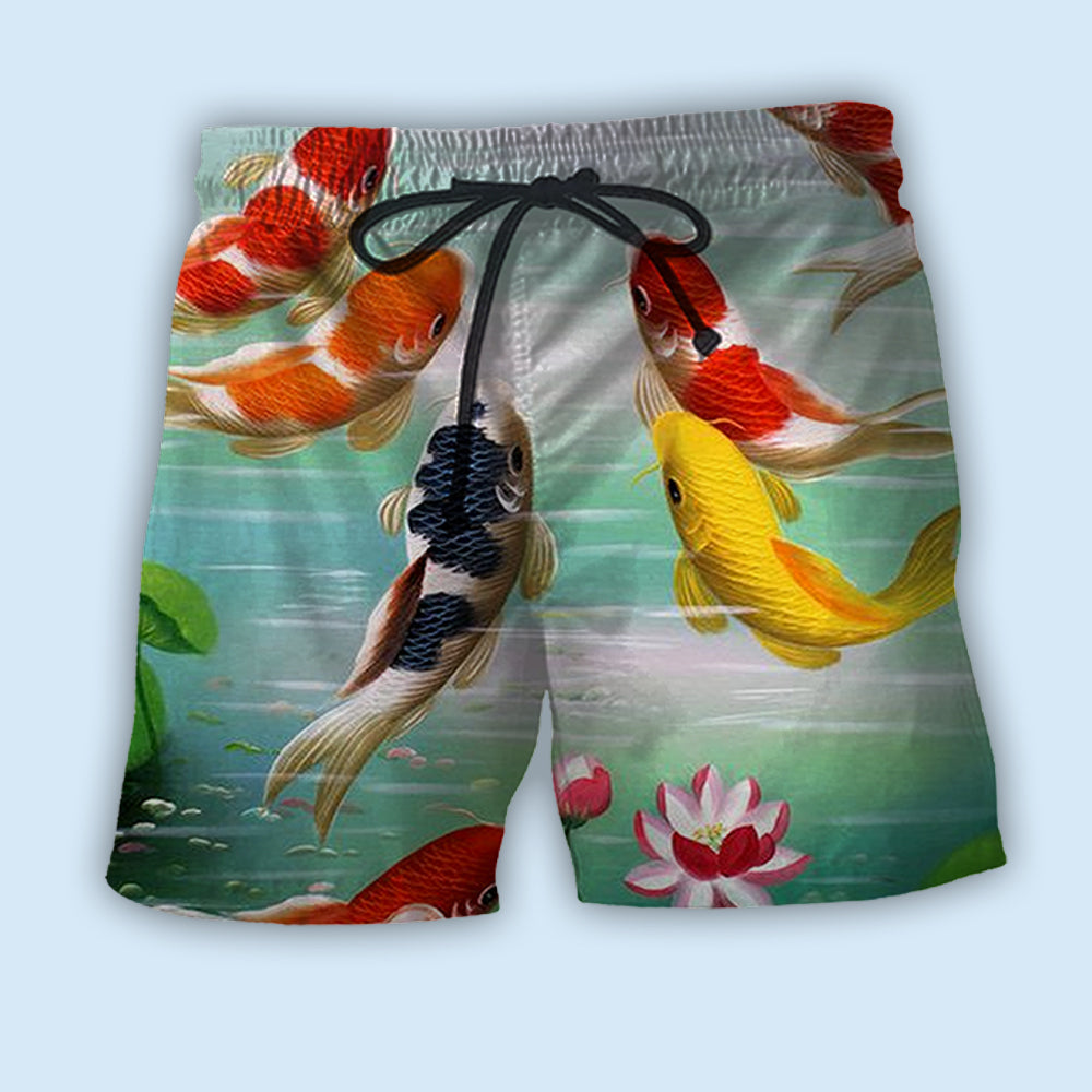 Beautiful Koi Fish Artistic Beach Shorts Design View For Poolside Relaxation And Holiday Trips