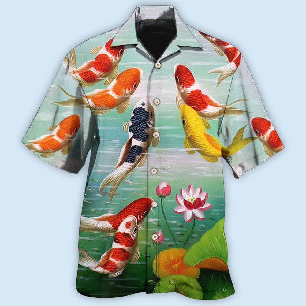 Fish Koi Beautiful Hawaiian Shirt Artwork View For Coastal Escapes And Resort Style