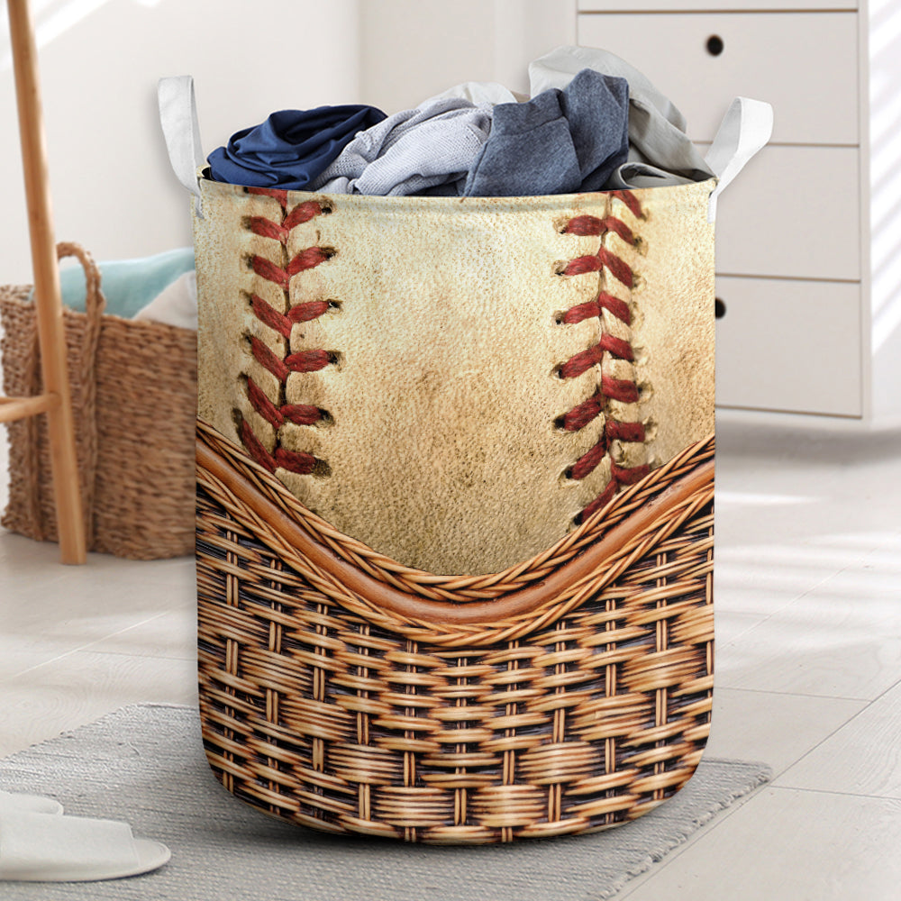 Baseball Rattan Texture Laundry Basket For Nursery Dorm And Home Storage