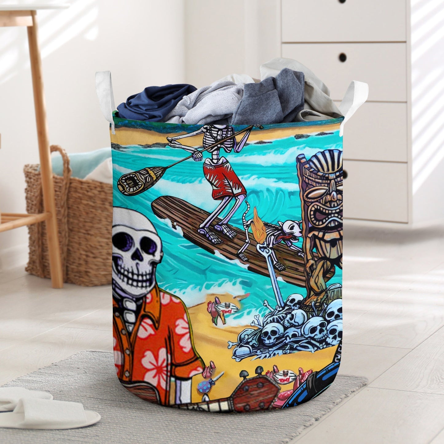 Skull And Tiki Summer Vibe Laundry Basket For Room Home Organizer