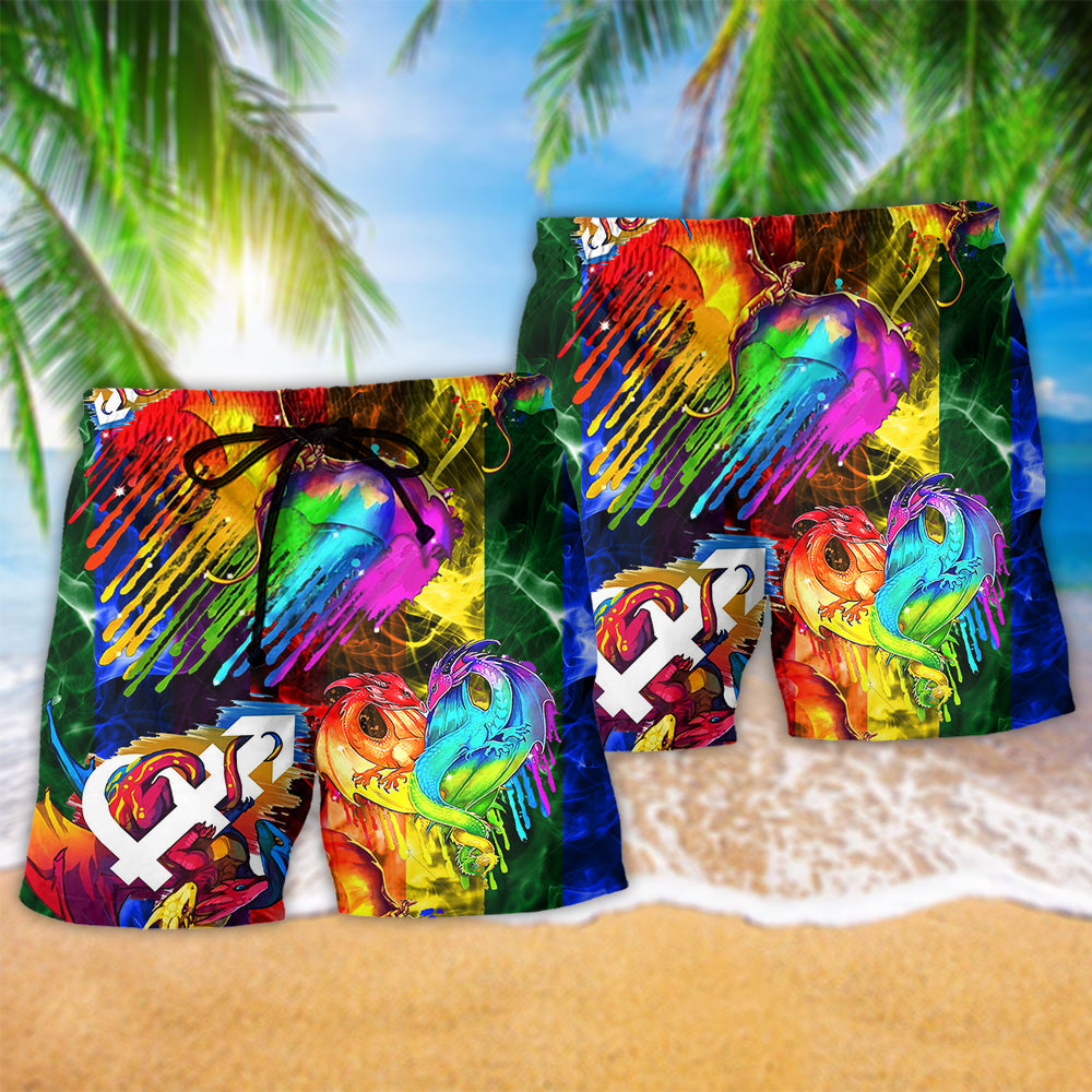 Rainbow Pride Dragon Love Life Color Hawaiian Beach Shorts For Colorful Summer Travel