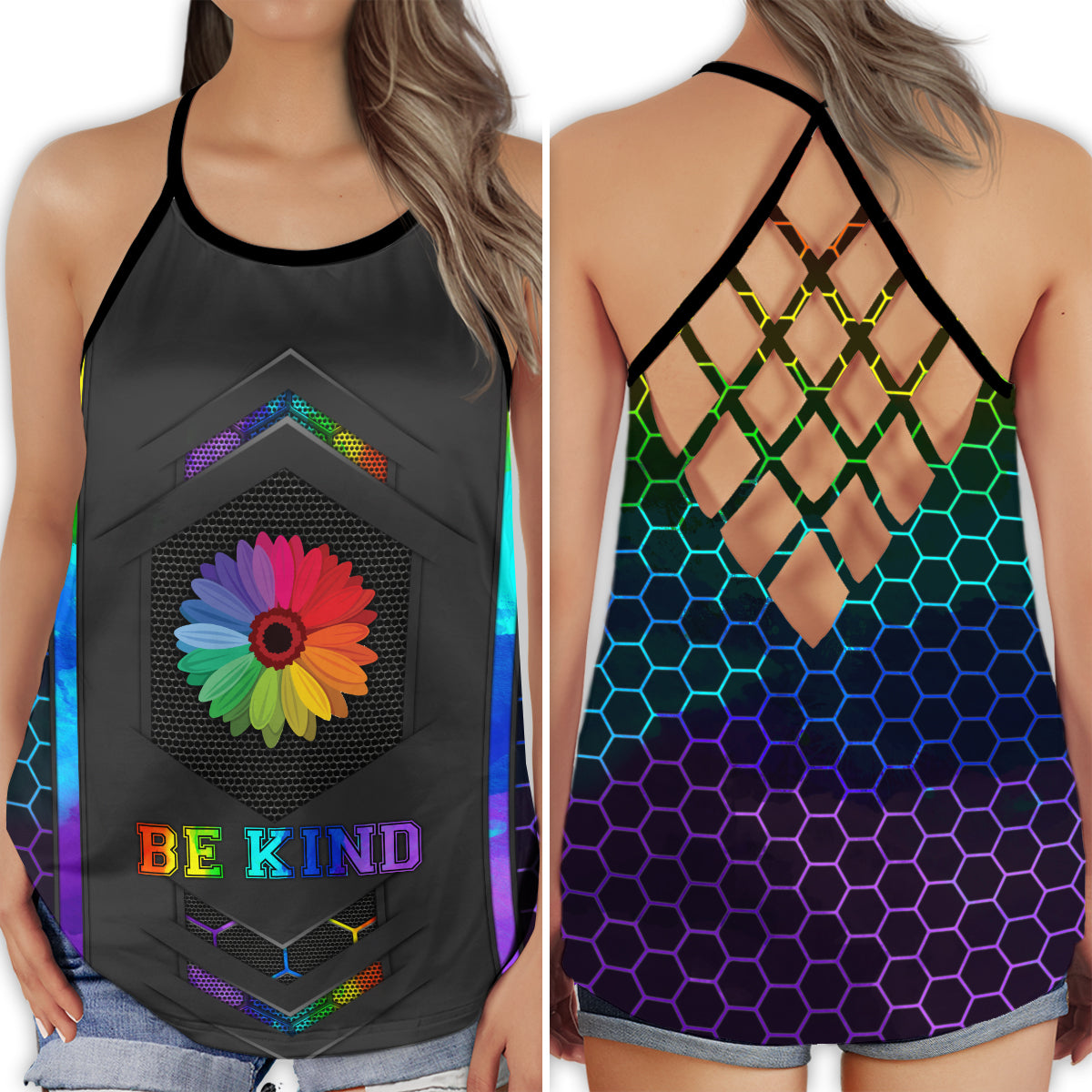 LGBT Love Sunflower Pride Floral Hollow Tank Top For Community Events And Positive Support
