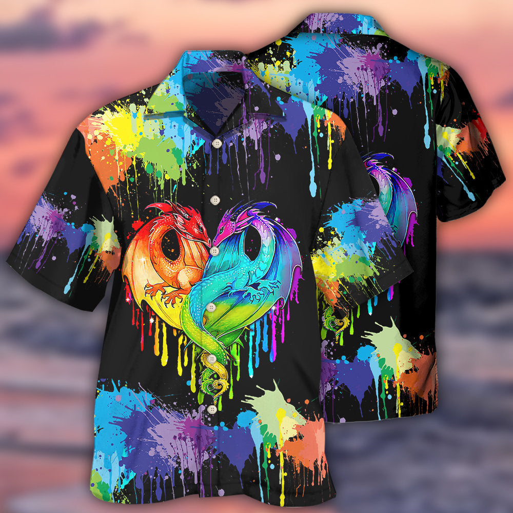 Rainbow Colorful Dragon Pride Hawaiian Shirt For Summer Events And Casual Outdoor Wear