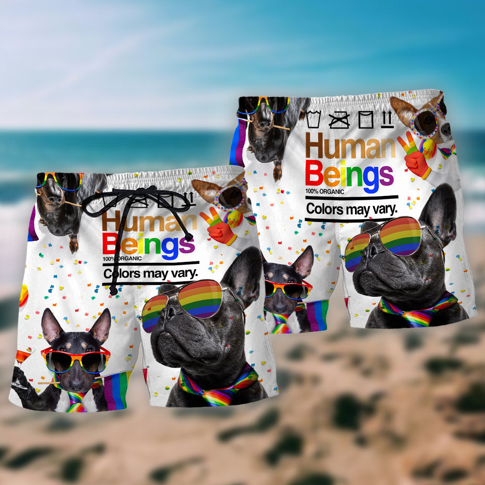 Rainbow Pride French Bulldog Beach Shorts Pattern Detail For Seaside Leisure And Thoughtful Gift Giving