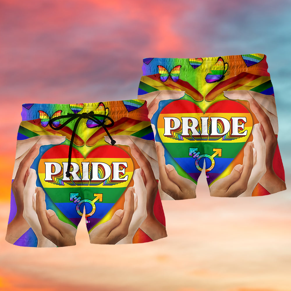 LGBT Pride Love Heart Colorful Beach Shorts Artwork Detail For Comfortable Everyday Summer Wear