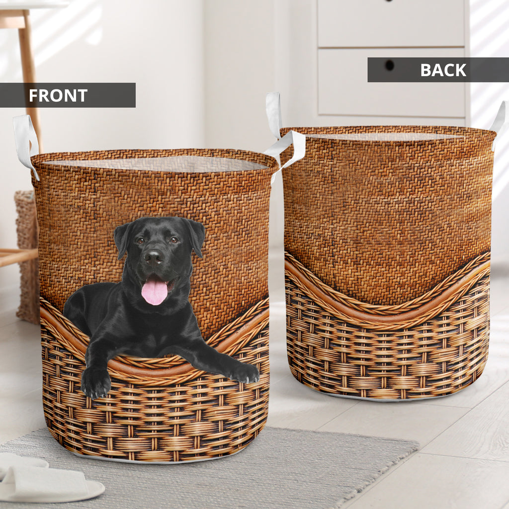 Labrador Retriever Dog Rattan Texture Laundry Basket For Room Home Organizer
