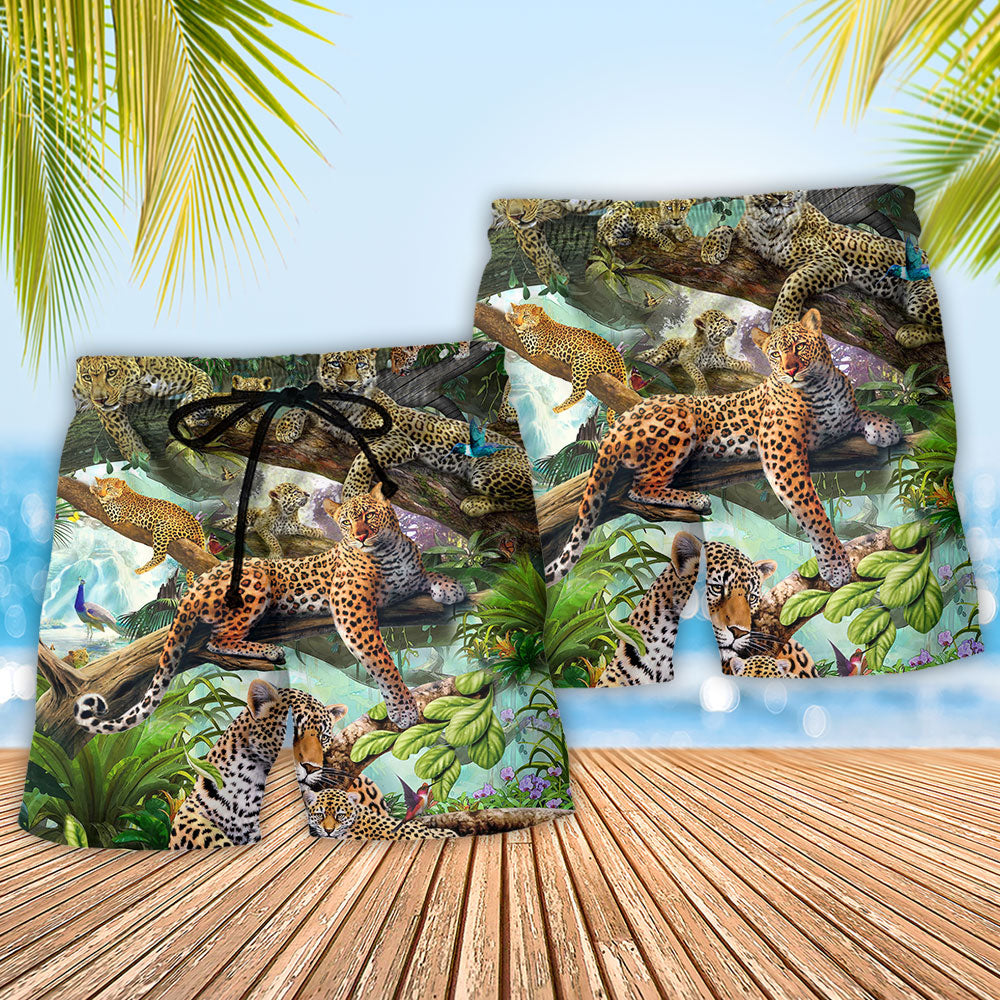 Leopard Animal Forest Beach Shorts Pattern Detail For Cruise Vacations And Easy Warm Weather Wear