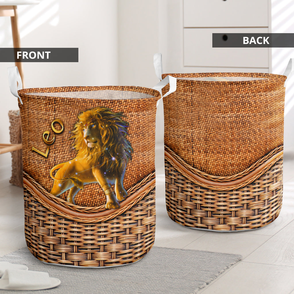 Leo Zodiac Rattan Texture Laundry Basket For Room Home Organizer