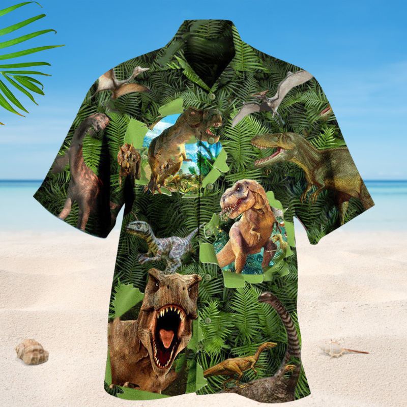 Dinosaur Let The World Hear You Roar Hawaiian Shirt For Summer Vacation Beach Travel And Relaxed Casual Wear