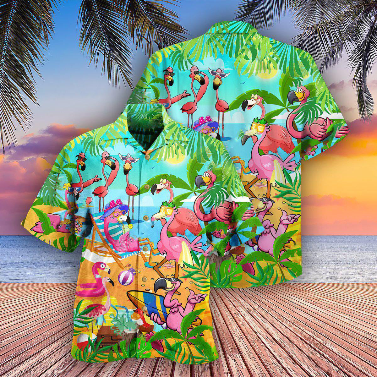 Flamingo Flocked Hawaiian Shirt Pattern View For Relaxed Warm Weather Outfits