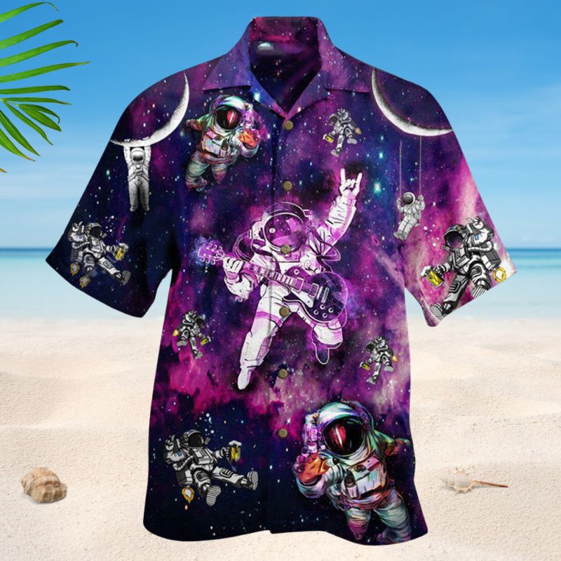 Rock Music Astronaut Hawaiian Shirt For Island Getaways Beach Parties And Comfortable Vacation Style