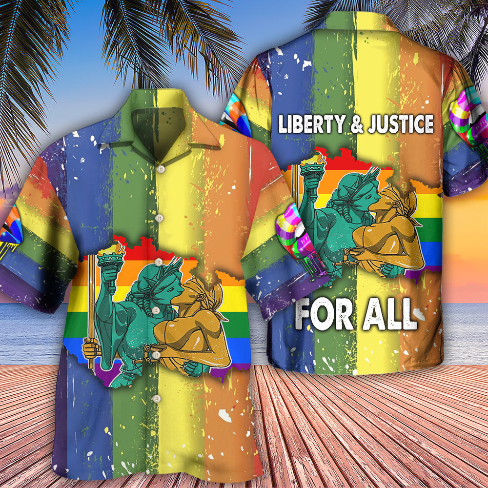 Rainbow Pride Liberty Justice Hawaiian Shirt For Summer Vacation And Beach Travel