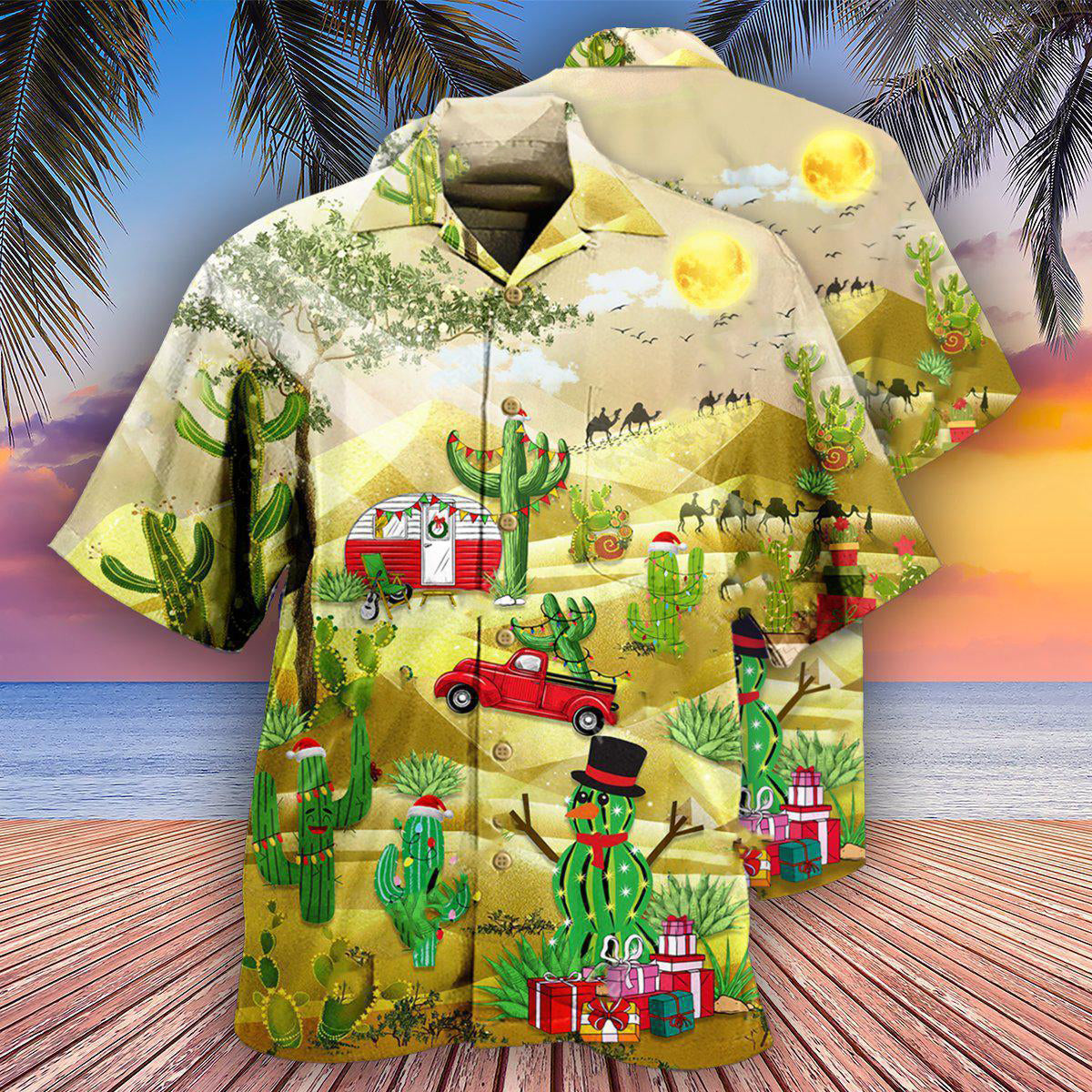 Cactus Christmas Hawaiian Shirt Pattern Detail For Vacation Travel And Daily Wear
