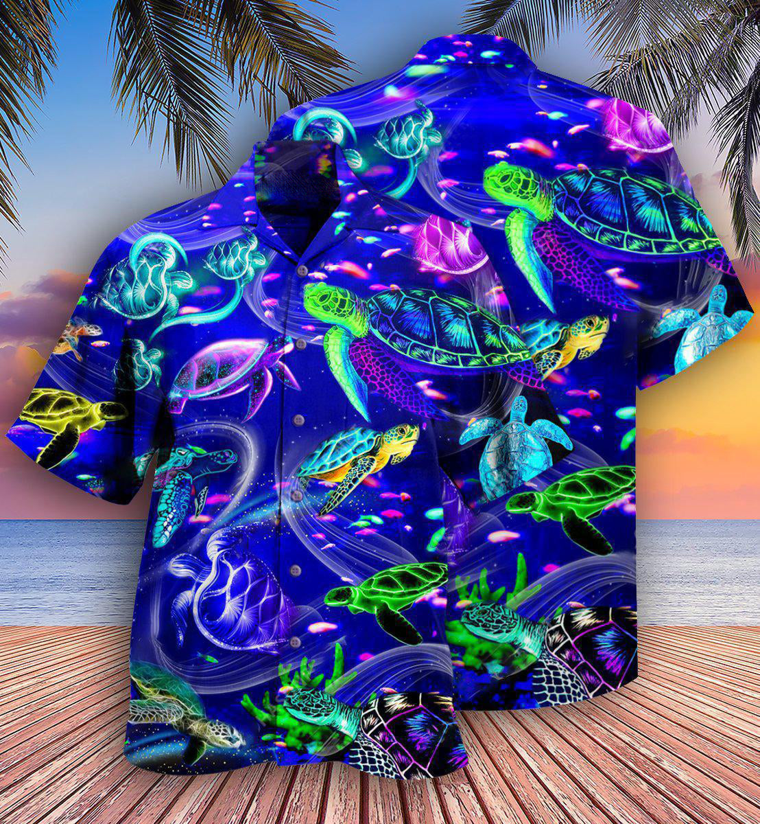 Blue Turtle Ocean Hawaiian Shirt For Vacation Days And Relaxed Coastal Outings