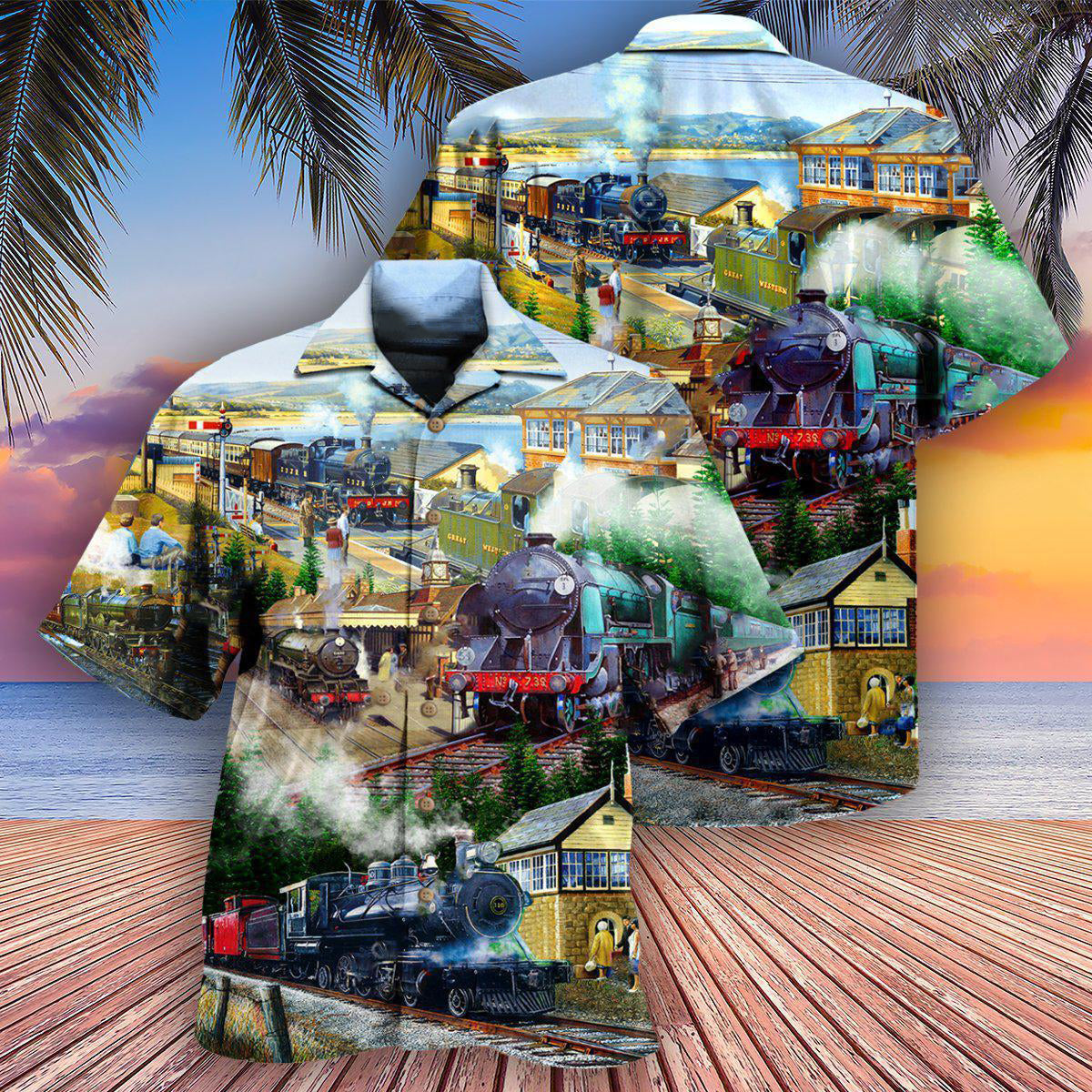 Train Station Hawaiian Shirt For Summer Vacation And Beach Travel