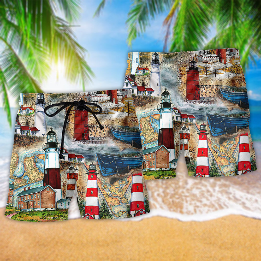 Lighthouse The Past Is A Lighthouse Not A Port Beach Shorts For Beach Days And Coastal Travel