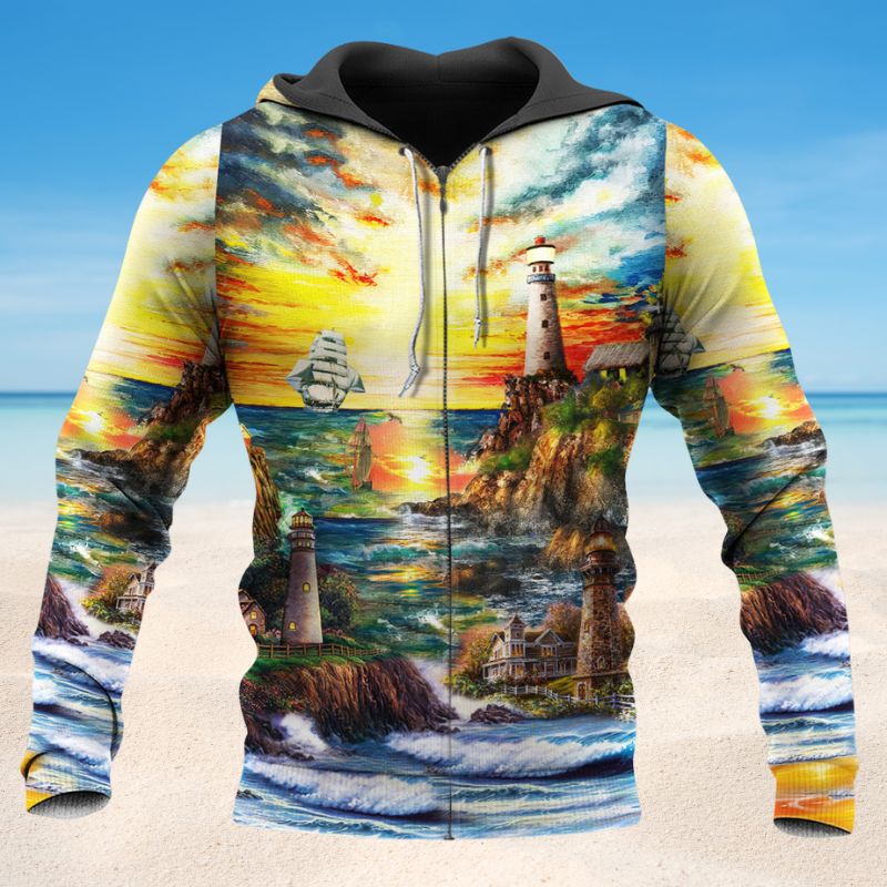 Lighthouse Ocean Life Love Hoodie For Ocean Lovers Beach Travel And Relaxed Everyday Style