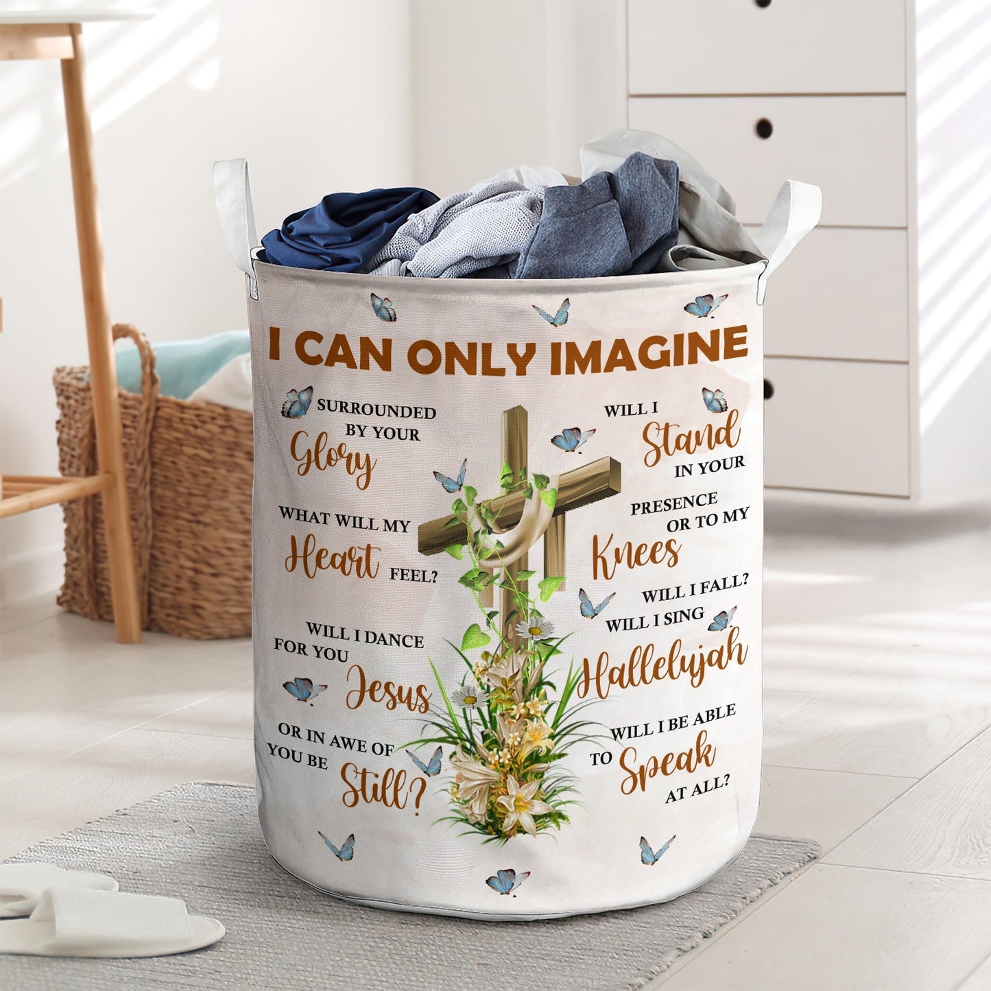 Beautify Flower Lily And Cross Laundry Basket For Bathroom Bedroom Storage