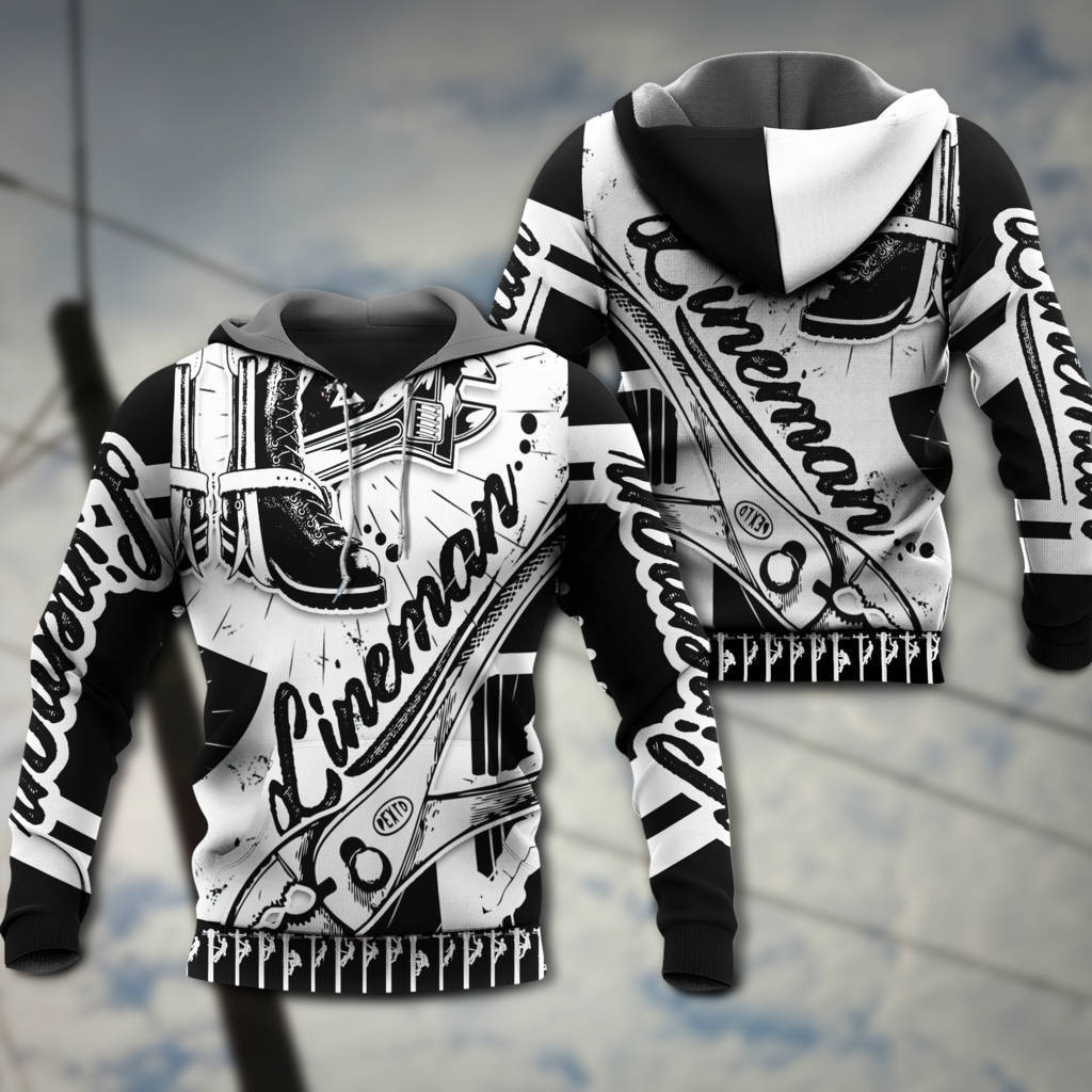 Black White Lineman Hoodie For Weekend Trips Relaxed Outfits And Thoughtful Gifting