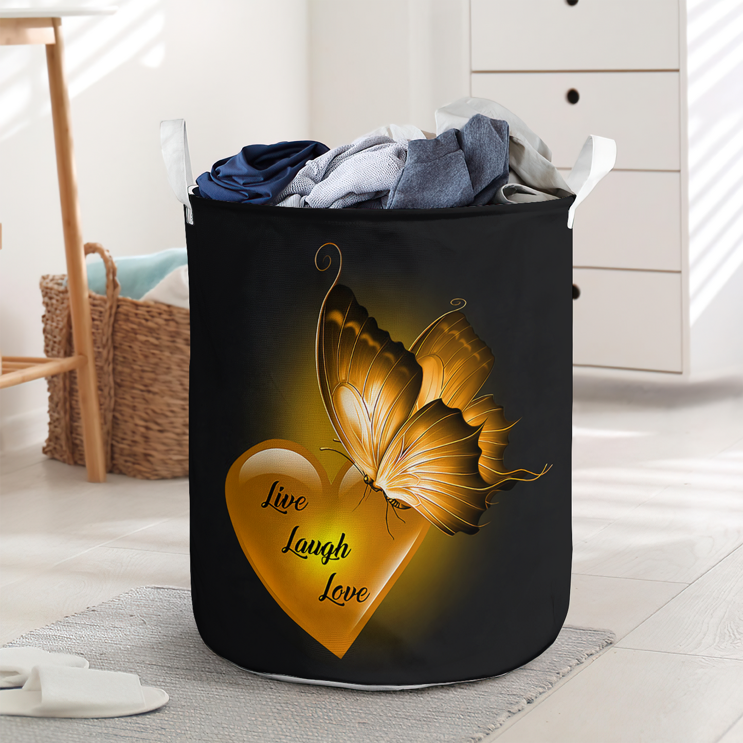 Live Laugh Love Butterfly Laundry Basket For Bathroom Bedroom Storage