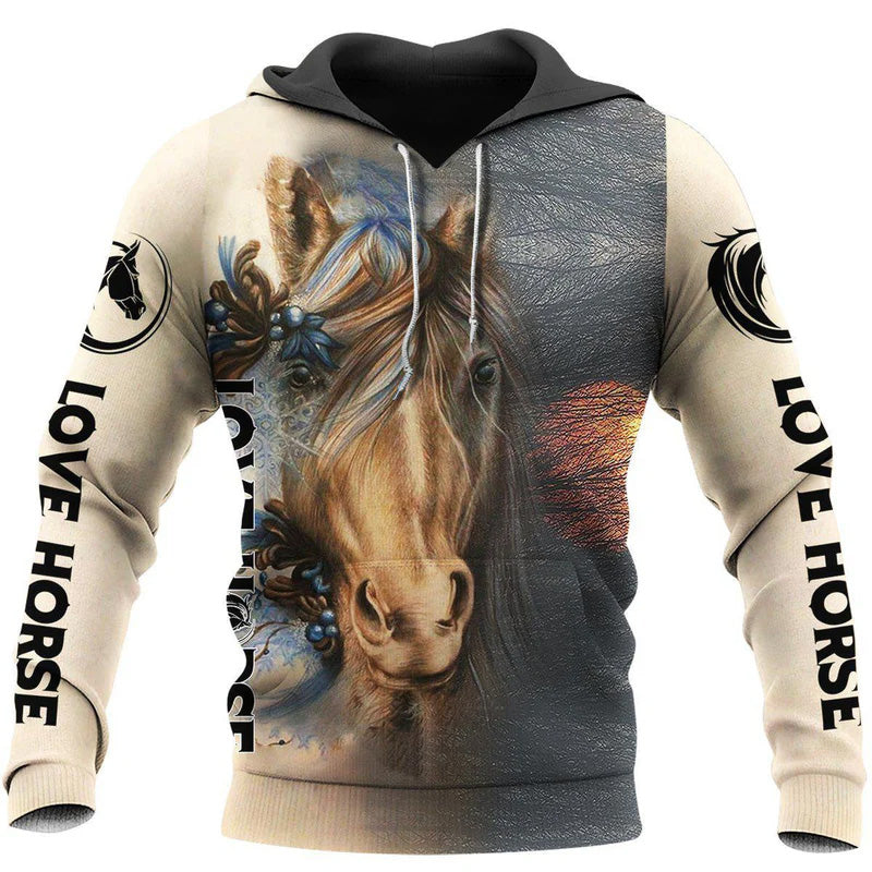 Illustrated Love Horse Hoodie For Country Streetwear Outdoor Trips And Everyday Comfort