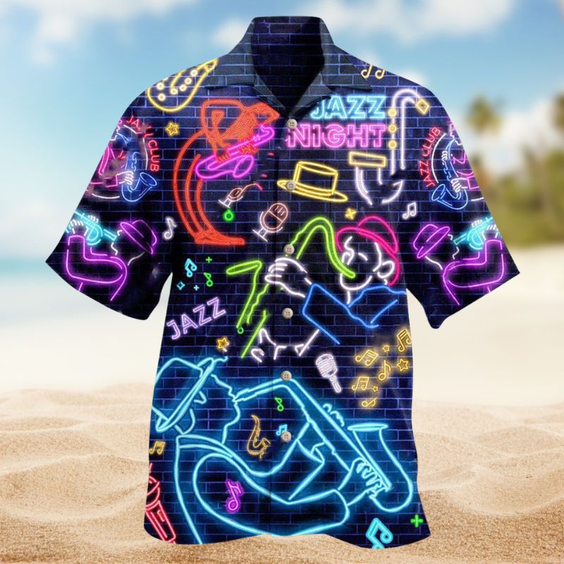 Music Love Saxophone Neon Hawaiian Shirt For Island Parties Concert Fans And Comfortable Casual Wear
