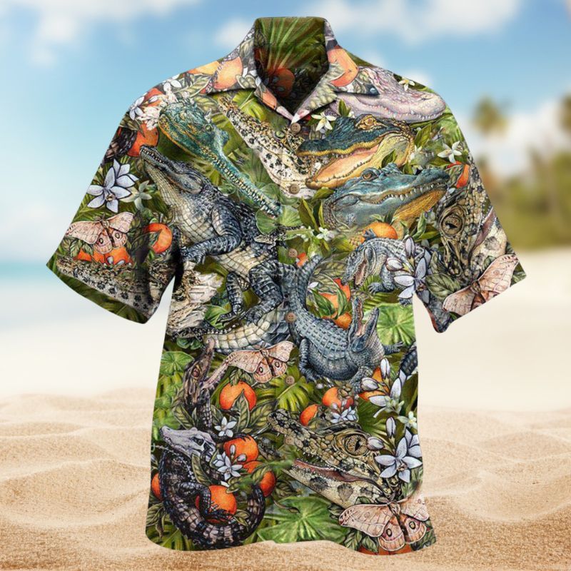 Friendly Alligator Hawaiian Shirt For Vacation Adventures Beach Events And Relaxed Warm Weather Style