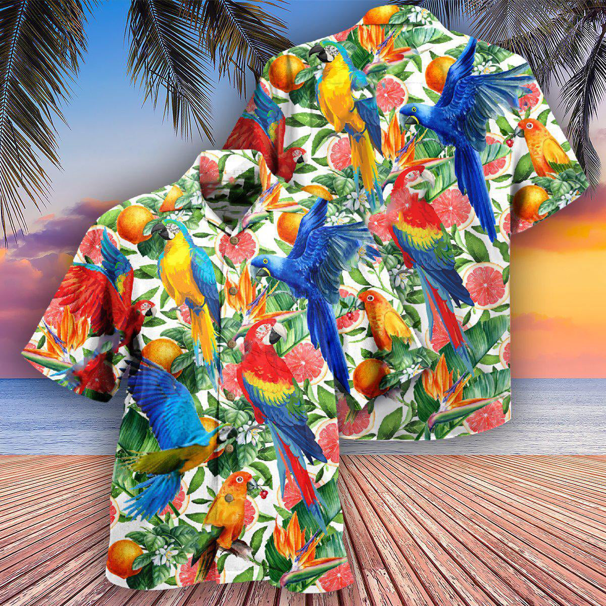Red Parrot Grapefruit Flavor Hawaiian Shirt For Resort Getaways And Comfortable Summer Activities