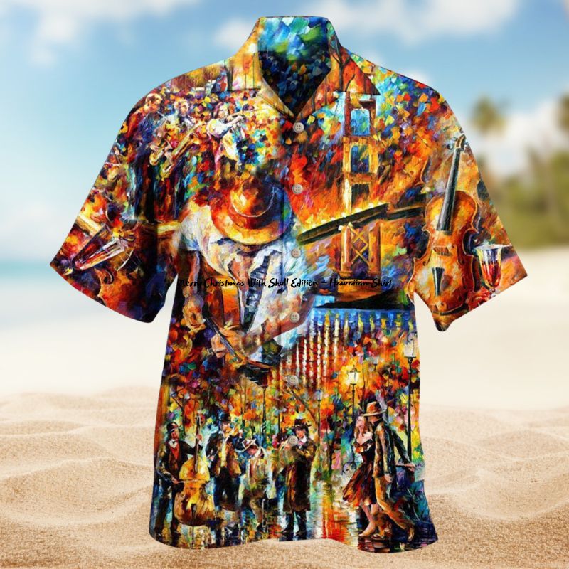 Melody Of Night Violin Art Hawaiian Shirt For Music Lovers Resort Travel And Casual Warm Weather Wear