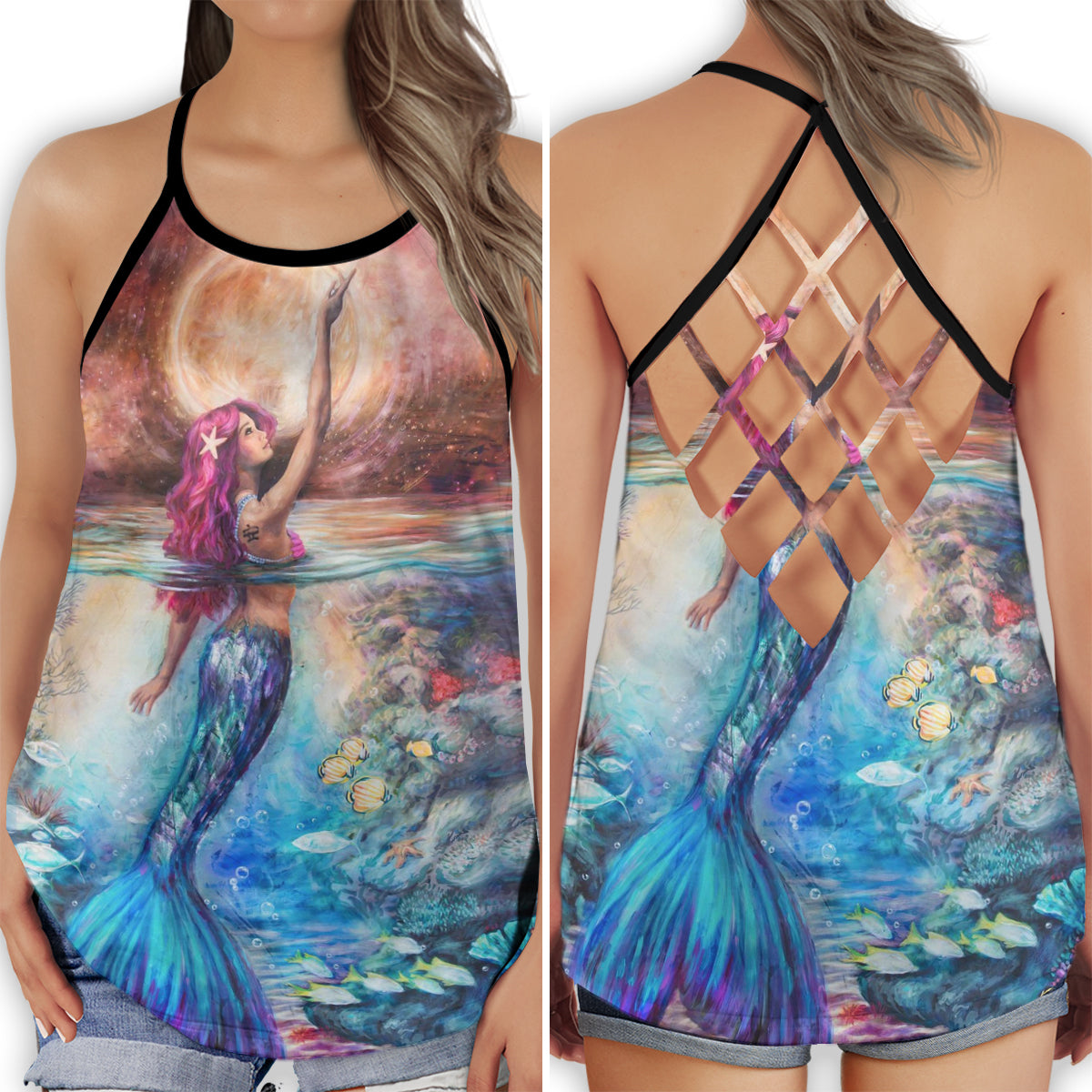 Mermaid Sea Love Dream Hollow Tank Top For Beach Vacations And Casual Wear