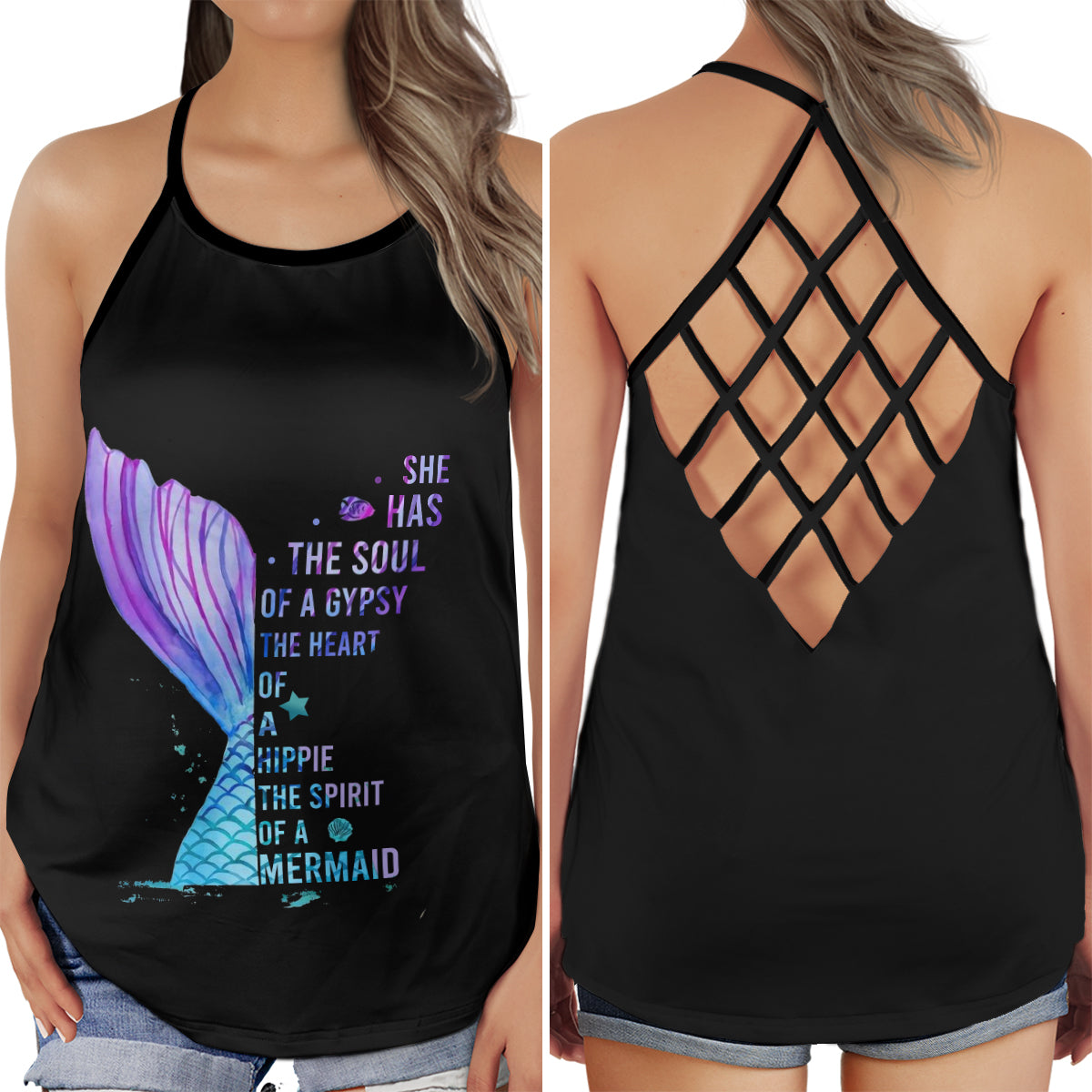 Mermaid Princess Ocean Soul Hollow Tank Top For Beach Vacations And Casual Wear