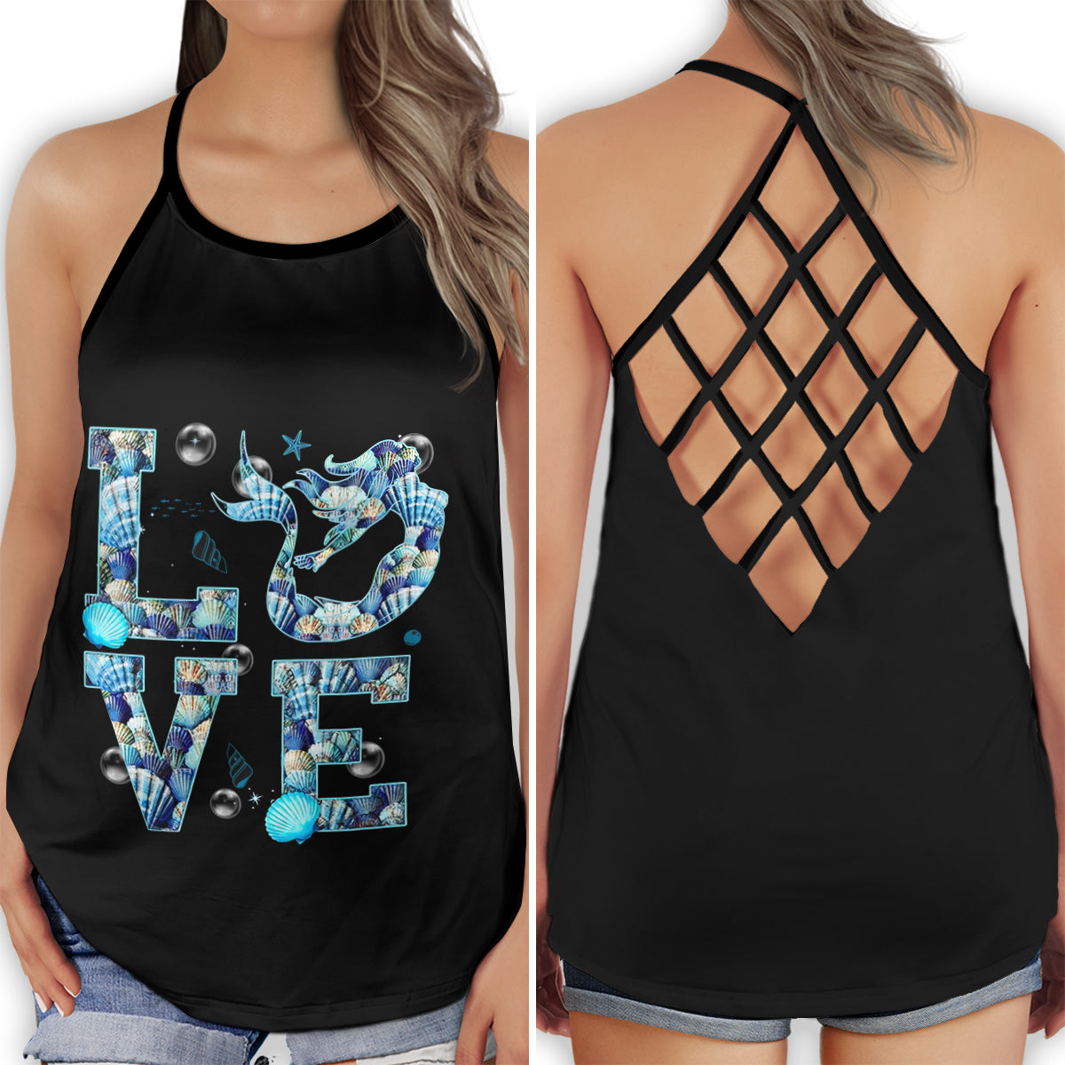 Mermaid Ocean Princess Dream Hollow Tank Top For Beach Vacations And Casual Wear
