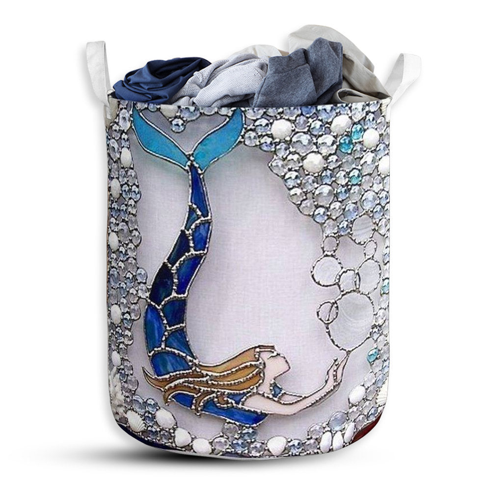 Medium Size Mermaid Blue Ocean Laundry Basket For Clothes Toys And Blankets