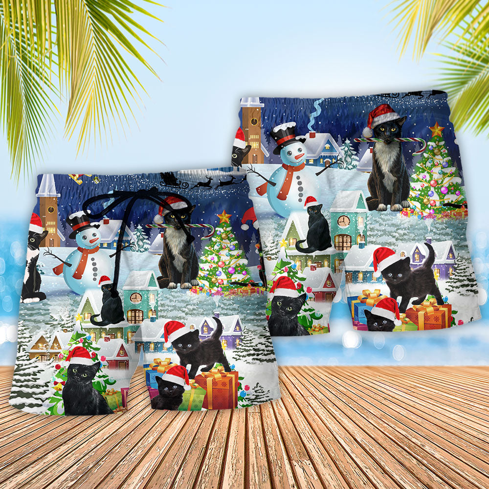 Merry Catmas Holiday Beach Shorts Pattern Detail For Holiday Travel And Casual Outdoor Comfort