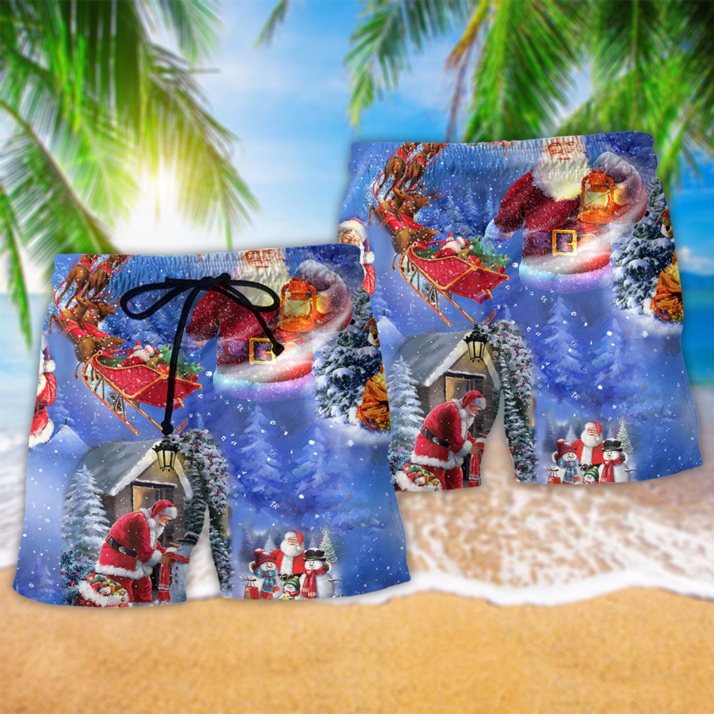 Christmas Santa Coming To Town Beach Shorts Design Detail For Resort And Beach Day Style
