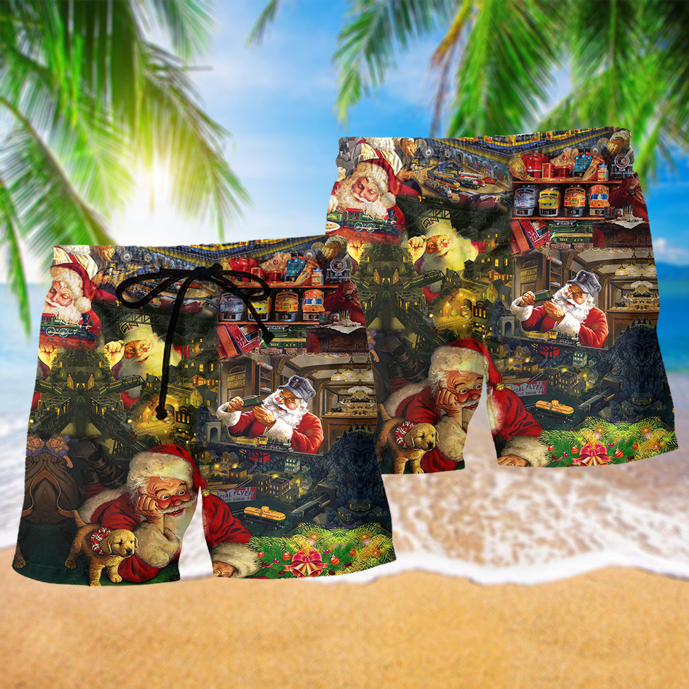 Christmas Santa Train Beach Shorts Pattern Detail For Outdoor Activities And Thoughtful Gift Giving
