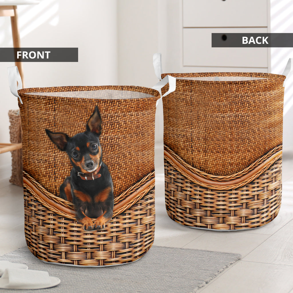 Miniature Pinscher Dog Rattan Texture Laundry Basket For Room Home Organizer