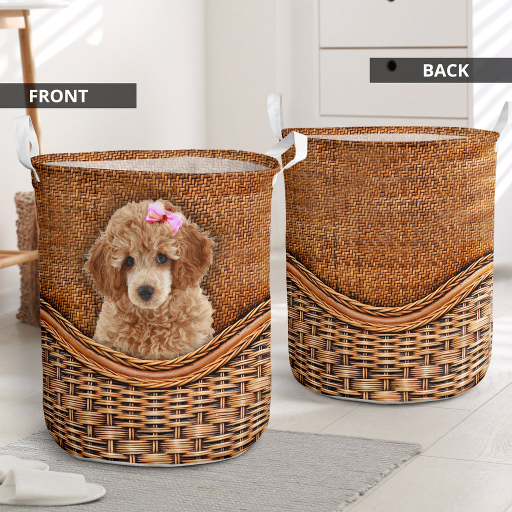 Miniature Poodle Dog Rattan Texture Laundry Basket For Room Home Organizer