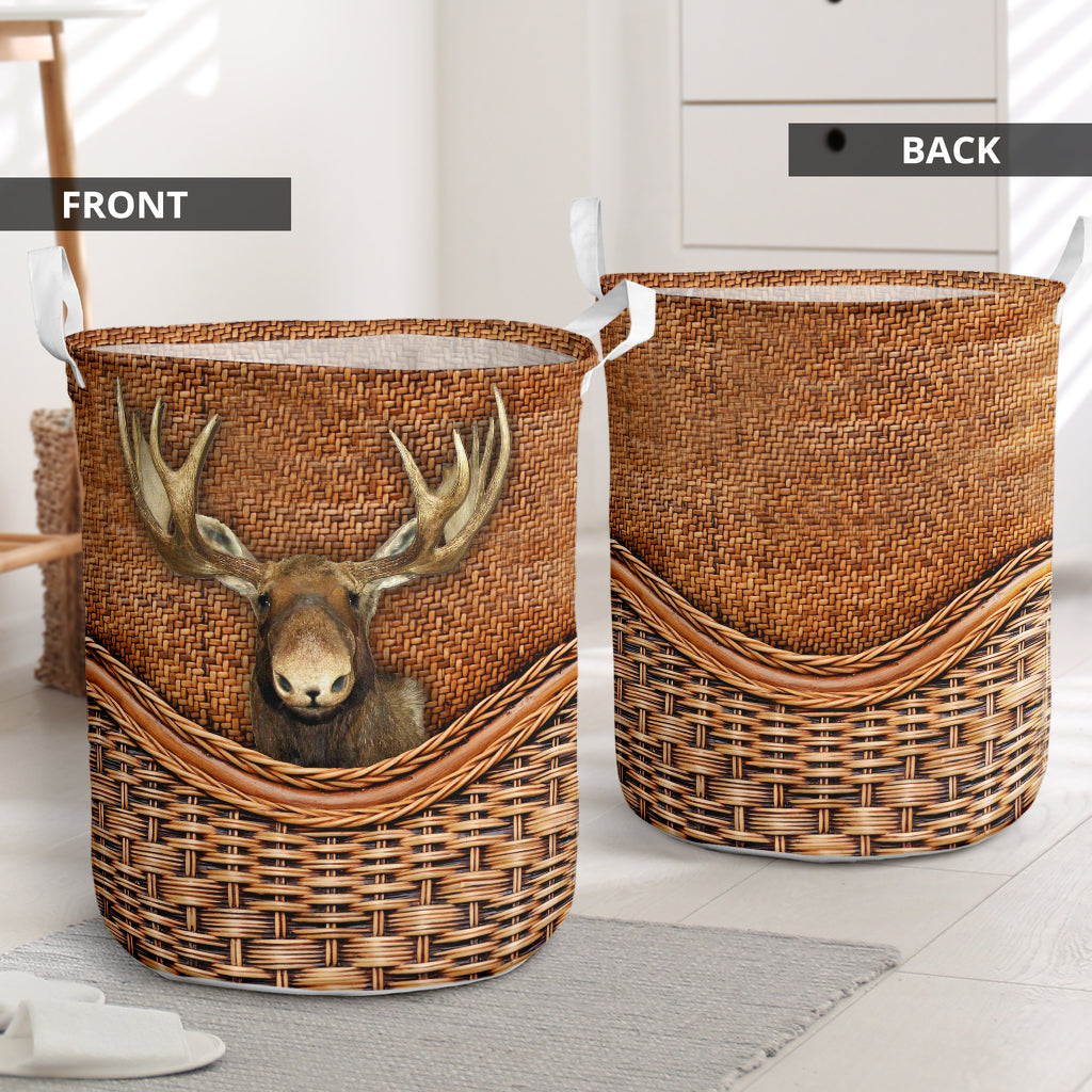 Moose Rattan Texture Cute Laundry Basket For Room Home Organizer