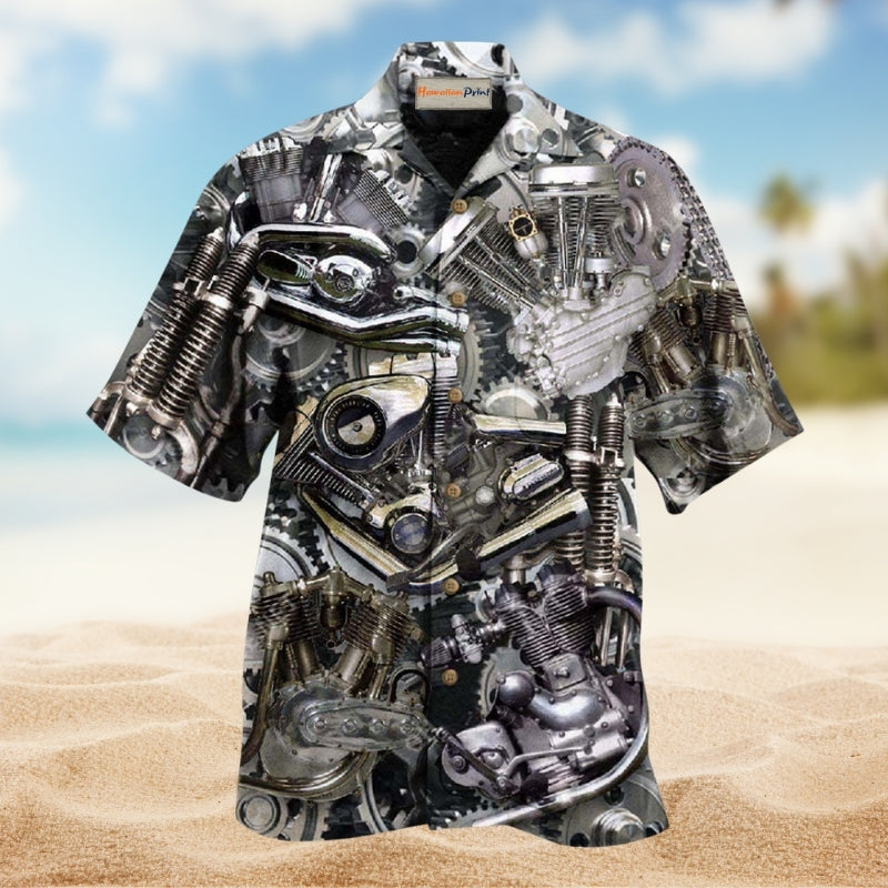 Chrome Motorcycle Biker Hawaiian Shirt For Resort Travel Summer Events And Thoughtful Casual Gifting
