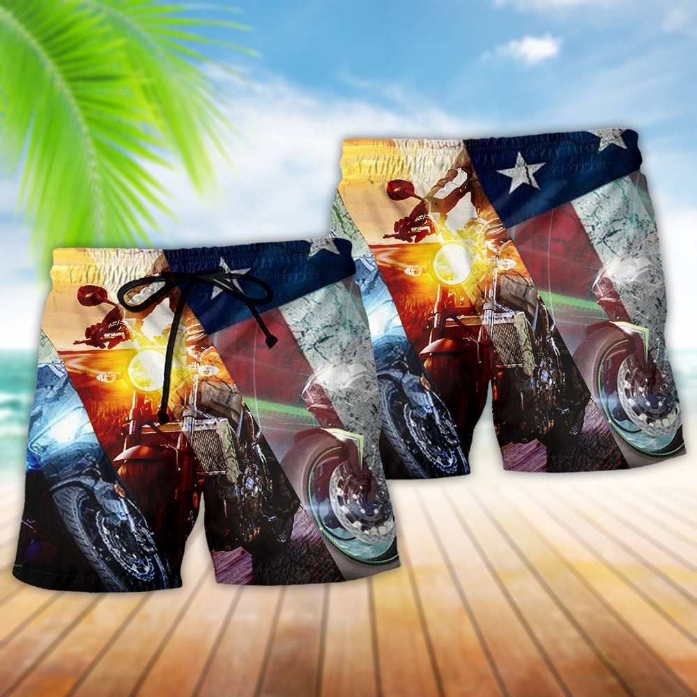 Motorcycle Independence Day America Beach Shorts Design View For Poolside Relaxation And Holiday Trips