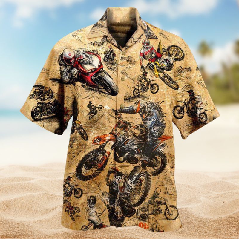 Motorcycle Racing Retro Hawaiian Shirt For Summer Road Trips Resort Visits And Everyday Casual Style