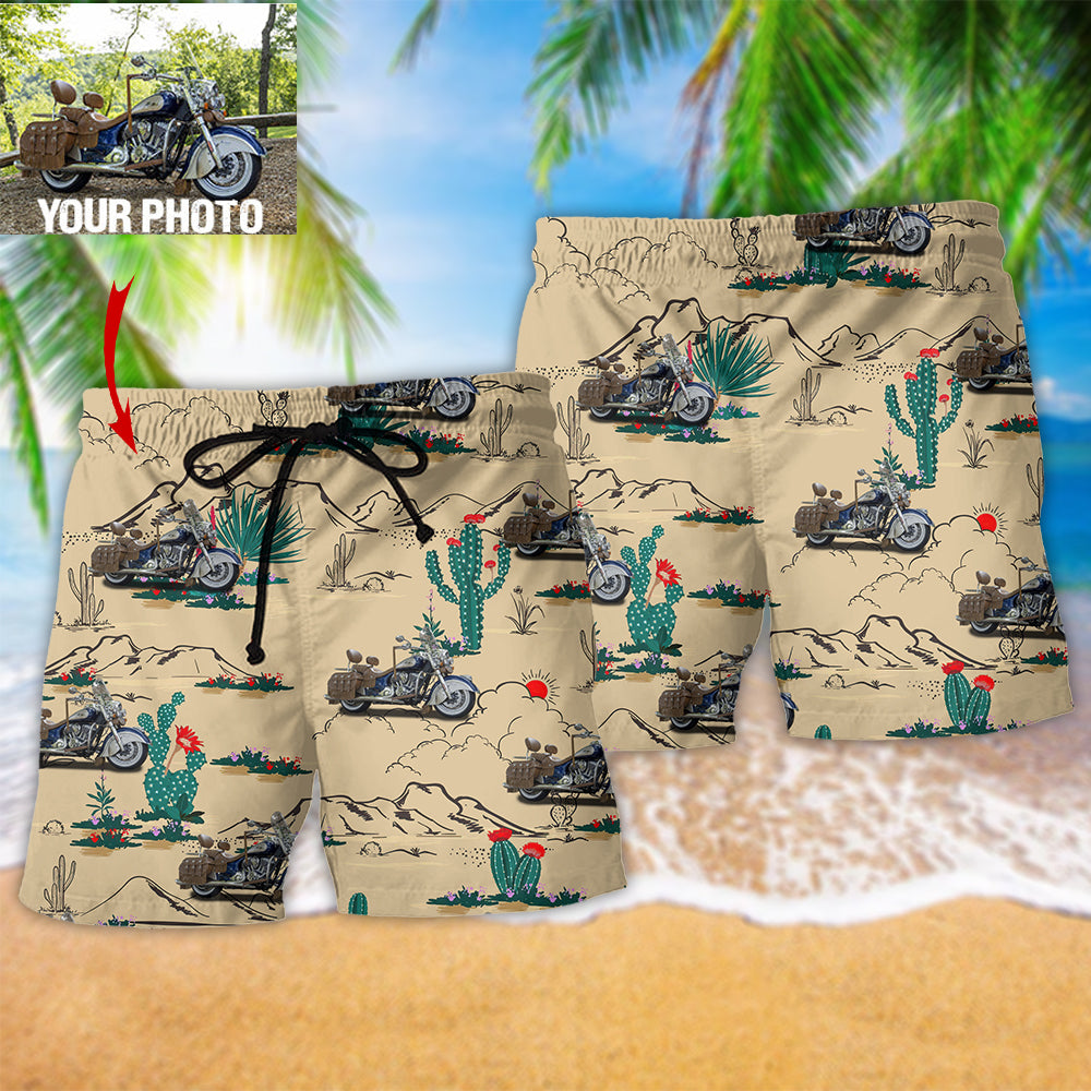 Desert Motorcycle Beach Shorts Pattern Detail For Relaxed Weekends And Bright Seasonal Outfits