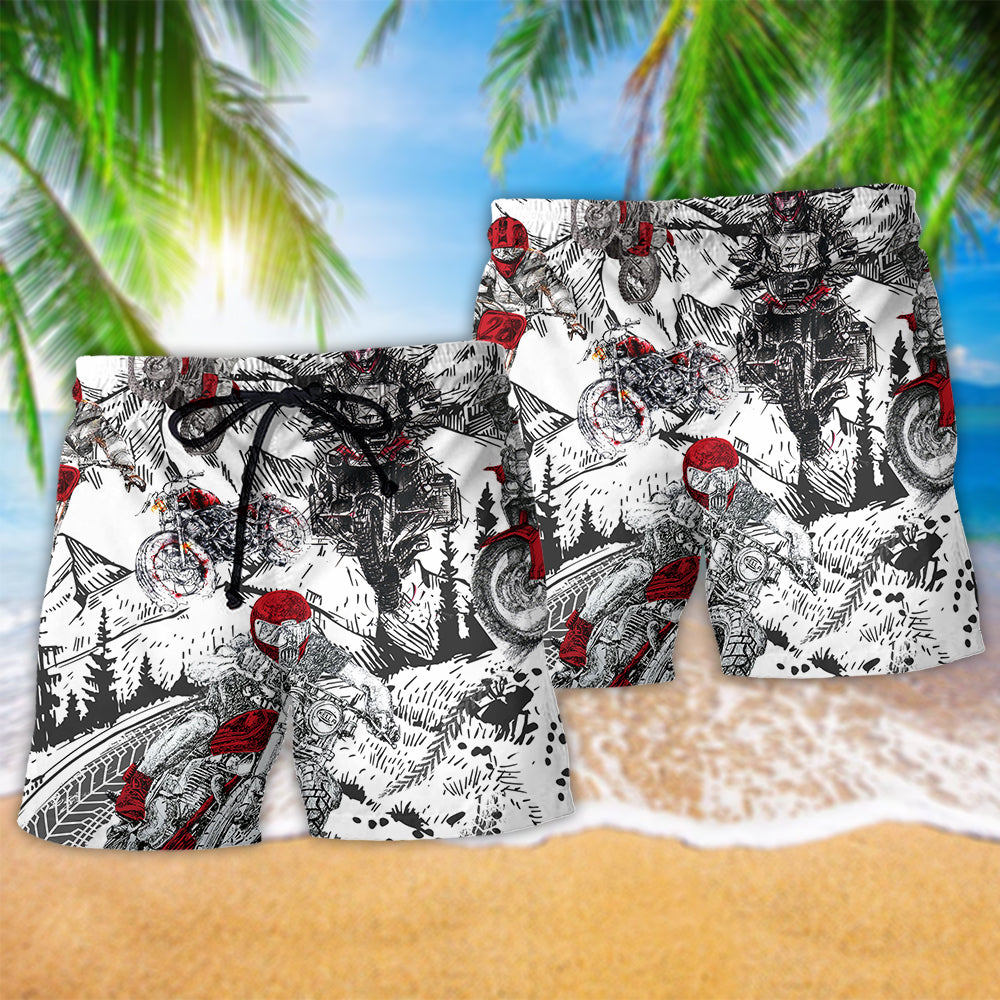 Motorcycle Journey Snow Mountain Beach Shorts Pattern Detail For Summer Adventures And Everyday Comfort